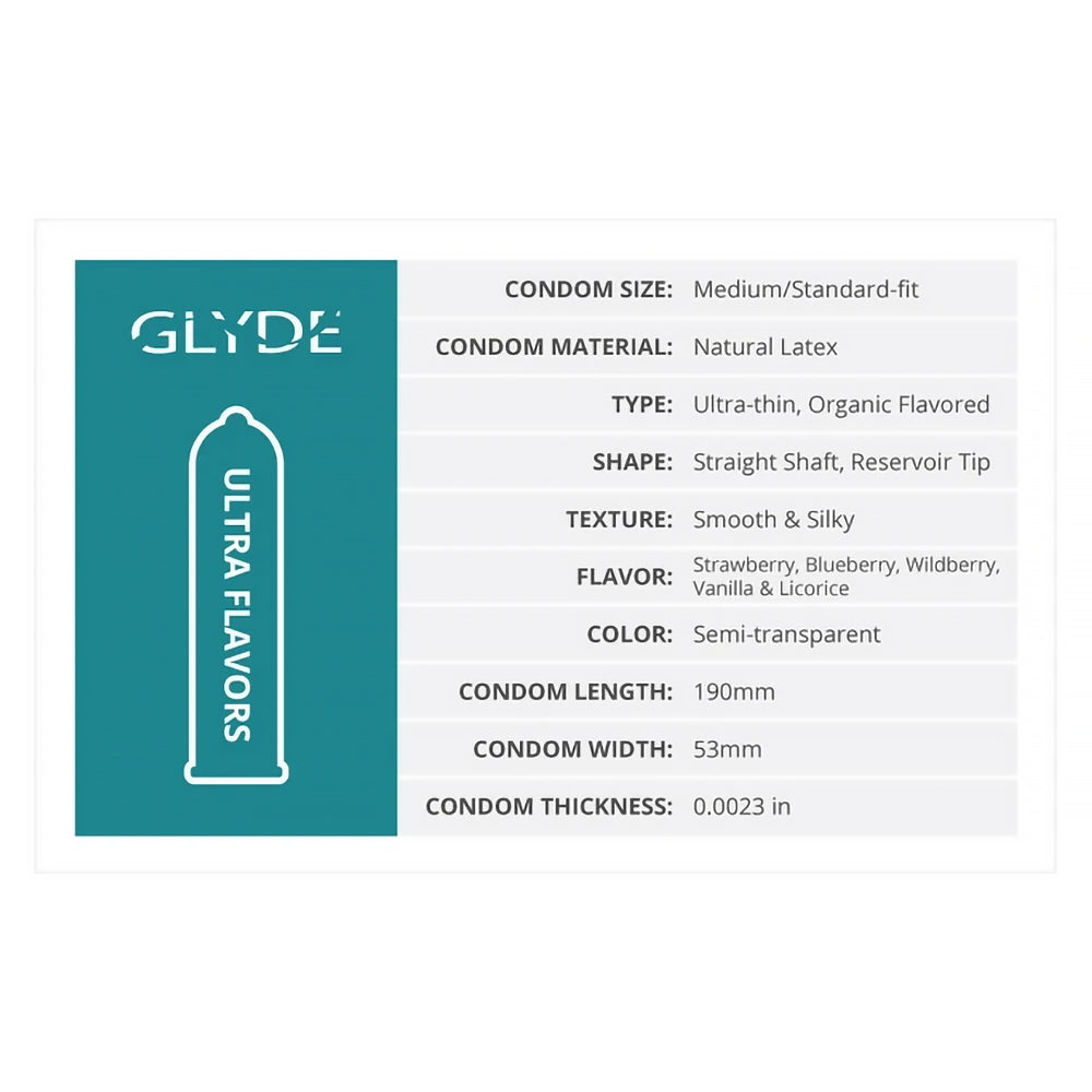 PRESERVATIVOS GLYDE - PRESERVATIVOS DE LATEX ULTRATHIN GLYDE COM SABOR A FRUTOS SILVESTRES 12 UNIDADES