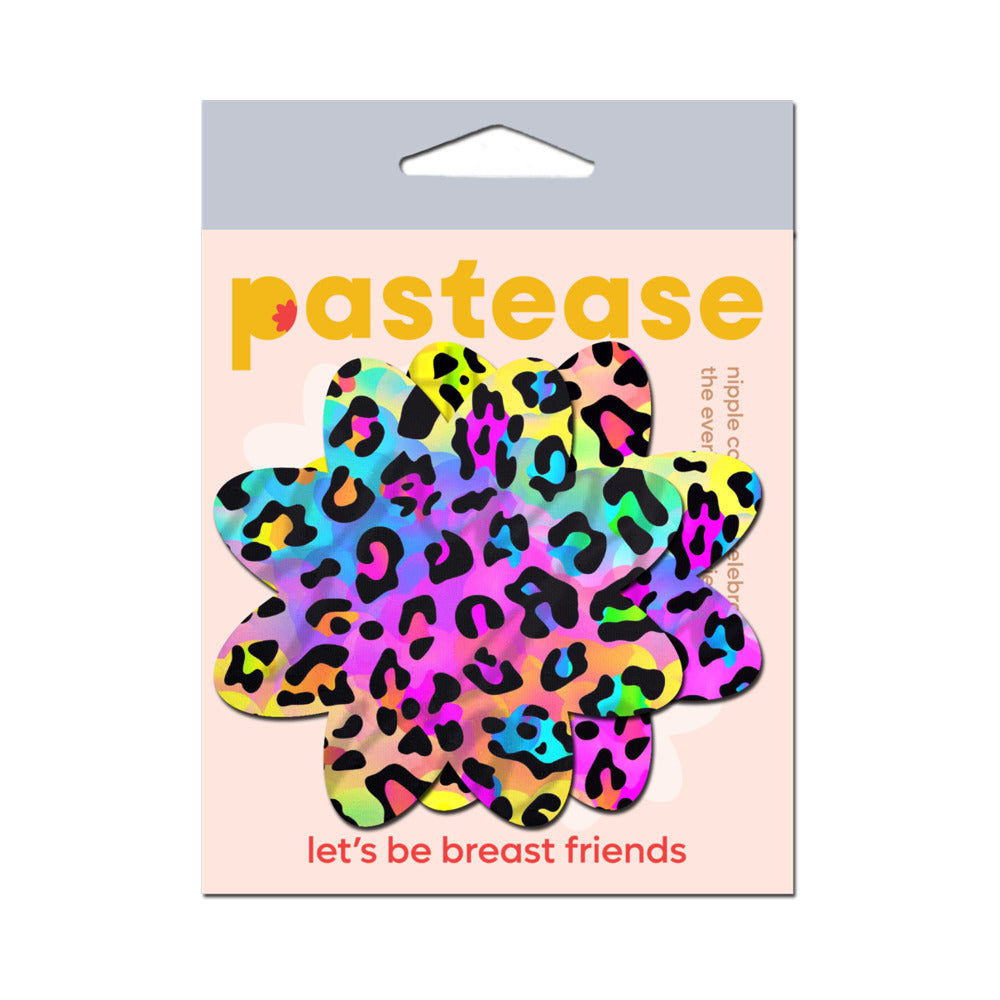 PASTEASE - MAMILHOS EM FORMA DE PÉTALA COM ESTAMPADO DE LEOPARDO E GUEPARDO ARCO-ÍRIS