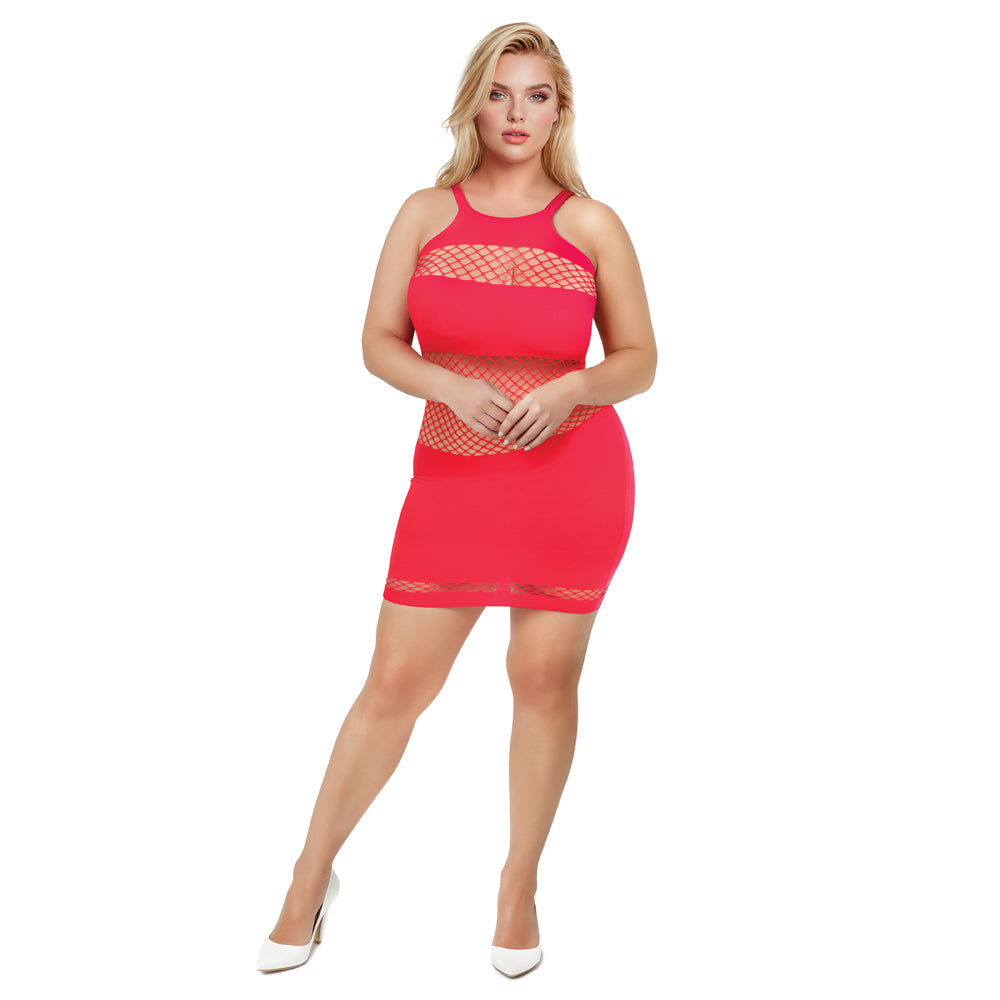 ME YOU US SIGNATURE - VESTIDO MINI EM REDE ME YOU US RED QUEEN SIZE