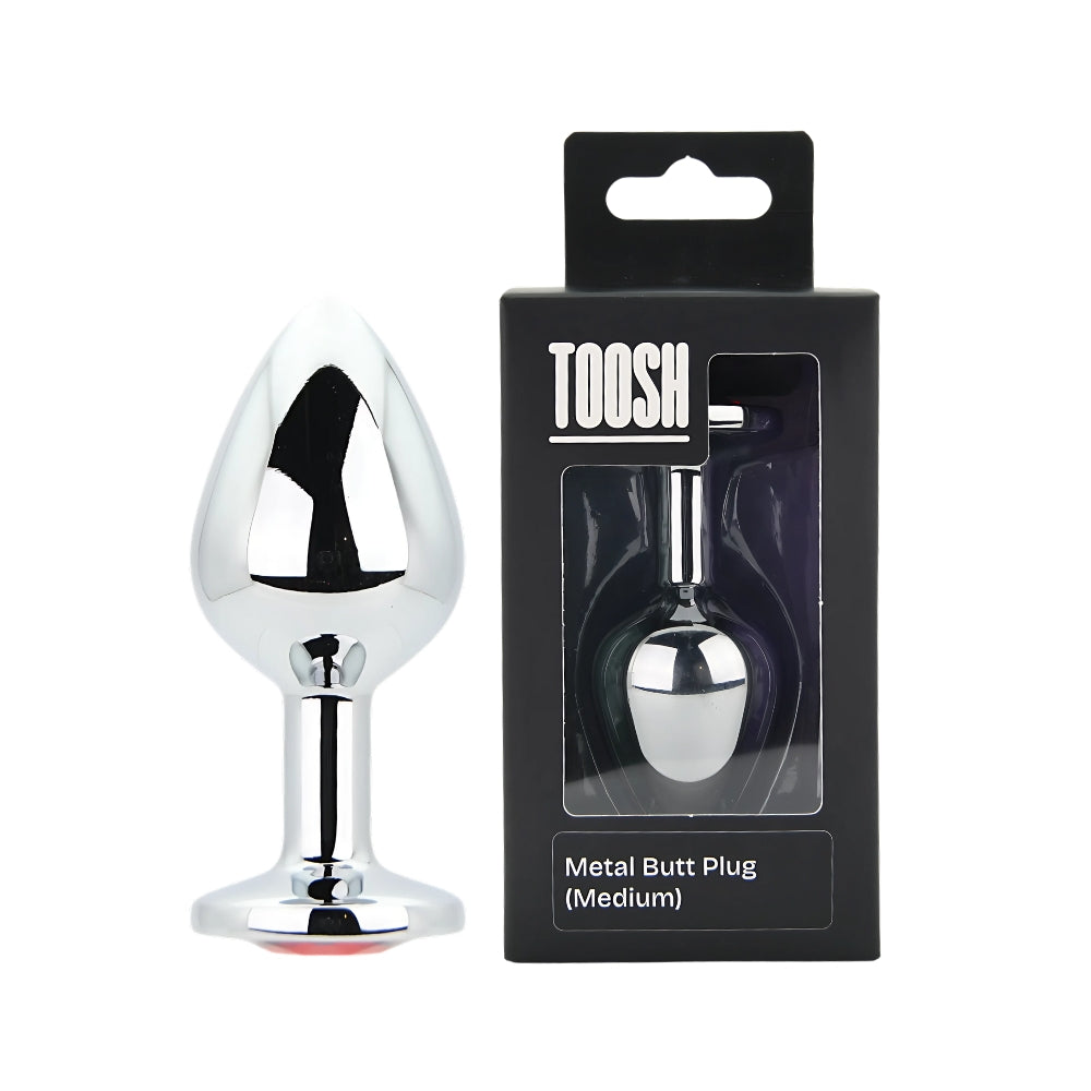 TOOSH - SILVER METAL BUTT PLUG MEDIUM RED STONE