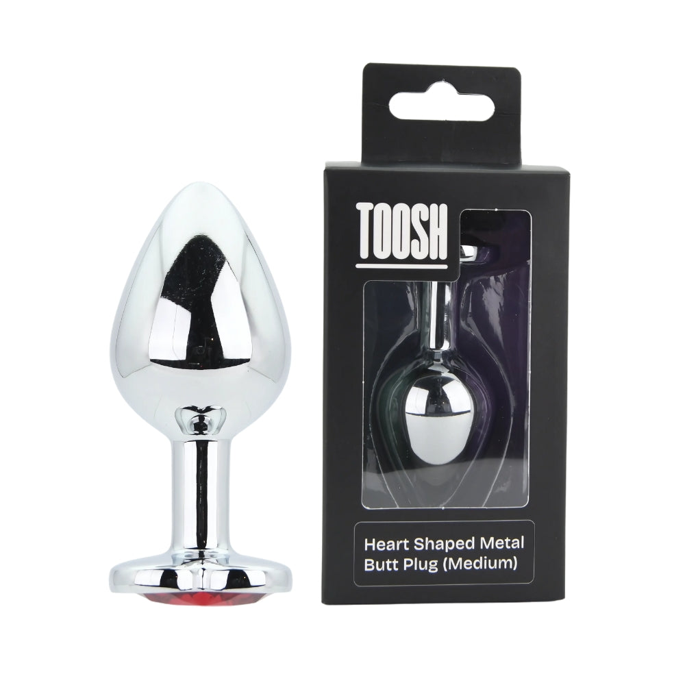 TOOSH - HEART SHAPED SILVER WITH RED STONE MEDIUM