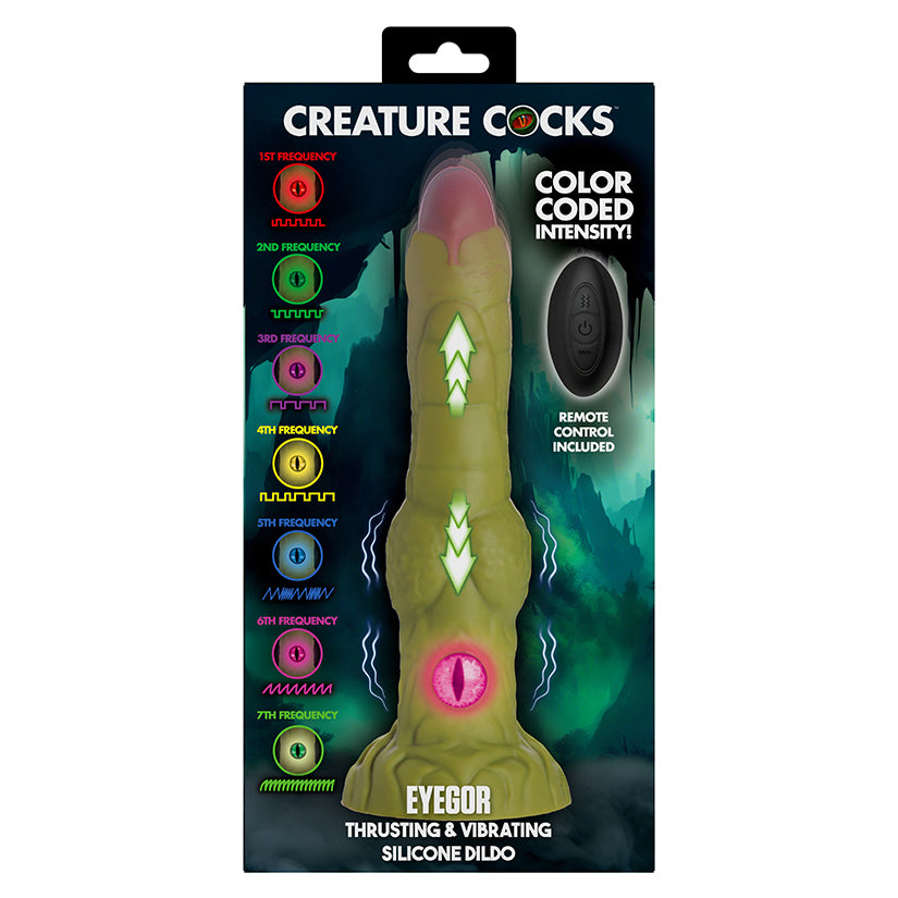 XR BRANDS - CREATURE COCKS EYEGOR THRUSTING AND VIBRATING SILICONE DILDO