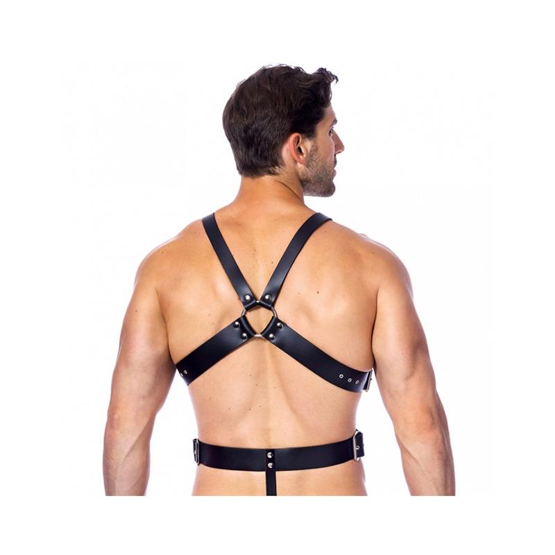 BONDAGE PLAY - ARNÉS DE CUERO AJUSTABLE CON AROS