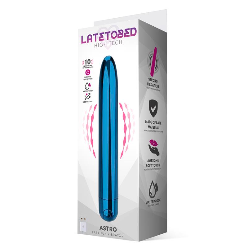 LATETOBED - ASTRO VIBRADOR 10 FUNCIONES 18.5 CM USB AZUL
