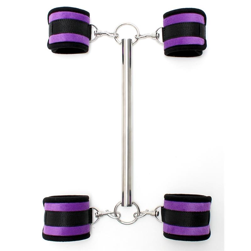 BONDAGE PLAY - BARRA SEPARADORA CON ESPOSAS PURPURA