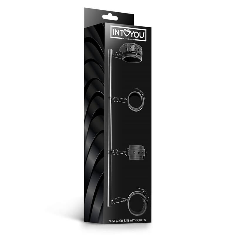INTOYOU BLACK SHADOW - BARRA SEPARADORA RÍGIDA DESMONTABLE Y 4 ESPOSAS DESMONTABLES NEOPRENO Y CUERO VEGANO