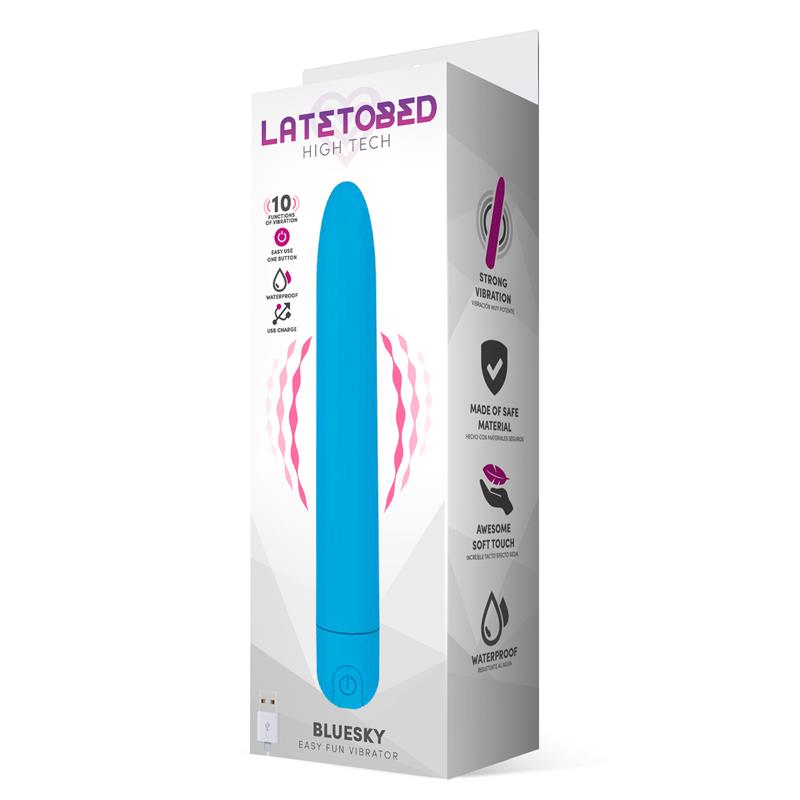 LATETOBED - BLUESKY VIBRADOR 10 FUNCIONES 18,5 CM USB AZUL MATE