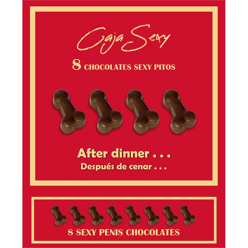 DIVERTY SEX - CAJA ROJA SEXY FORMA DE PENE CHOCOLATE NEGRO 8 UNIDADES