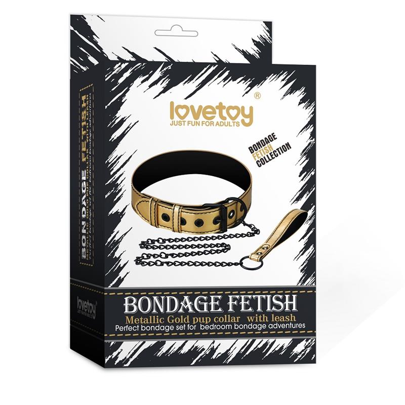 LOVETOY - COLLAR CON CORREA BONDAGE DORADO