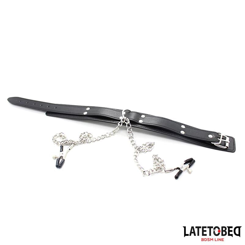 LATETOBED BDSM LINE - COLLAR CON PINZAS PARA LOS PEZONES