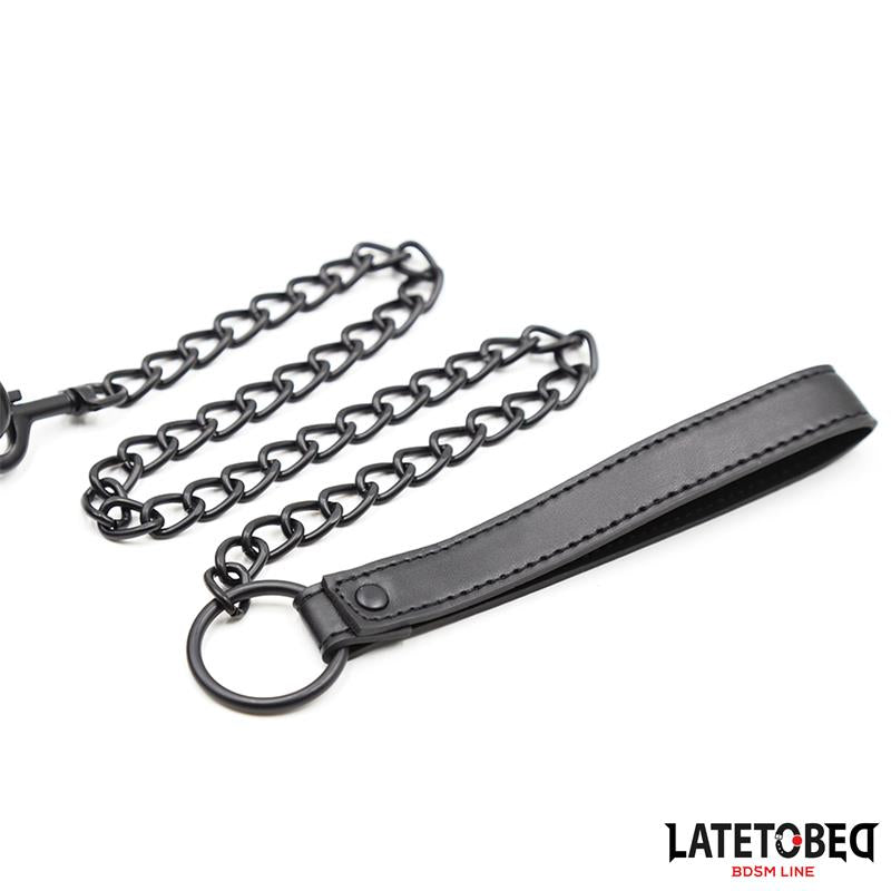 LATETOBED BDSM LINE - COLLAR Y CORREA NEOPRENO NEGRO