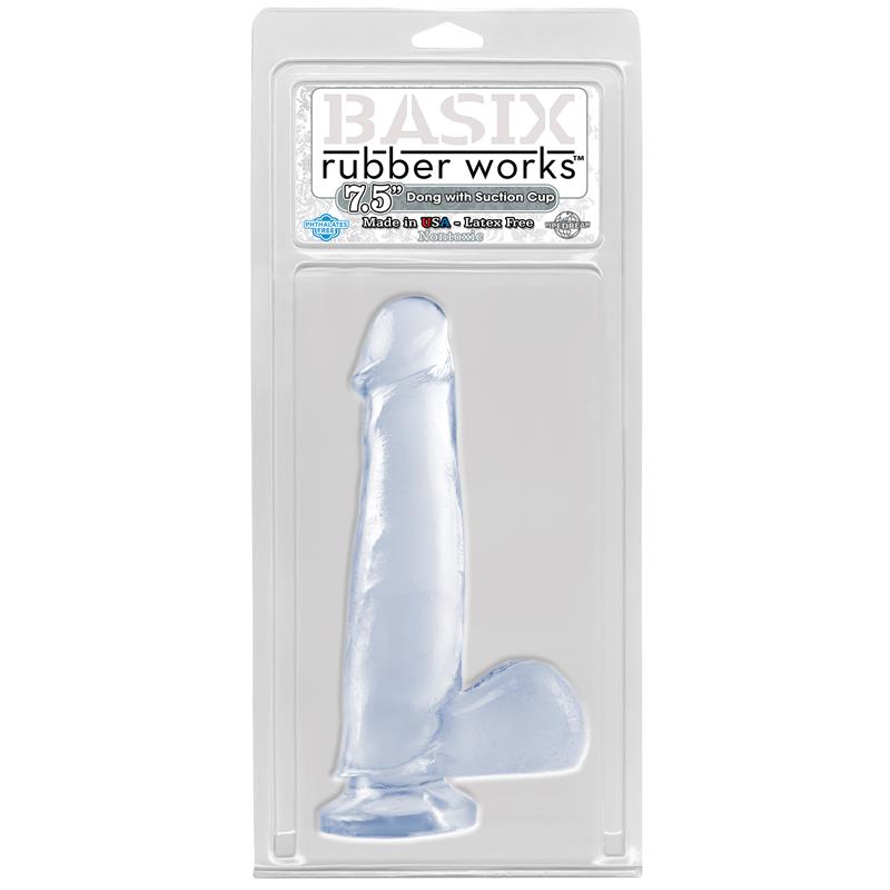 BASIX RUBBER WORKS - DILDO CON TESTÍCULOS Y VENTOSA - TRANSPARENTE 19 CM
