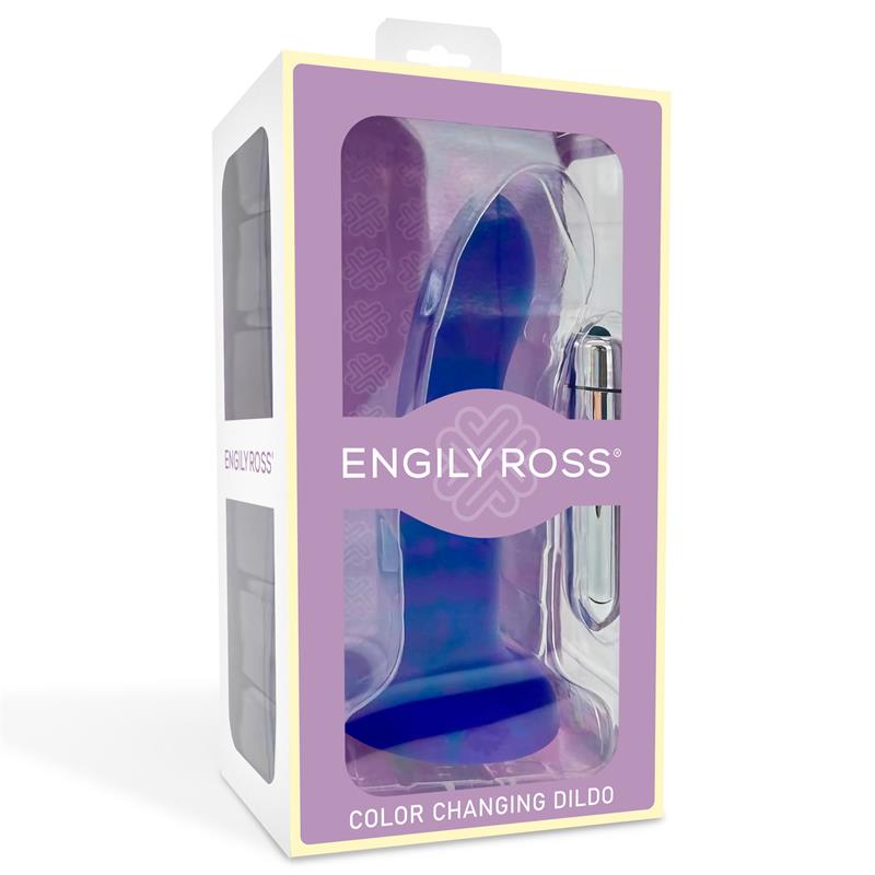 DILDOX BY ENGILY ROSS - DILDO CON VIBRACIÓN QUE CAMBIA DE COLOR AZUL A PÚRPURA TALLA M 17 CM