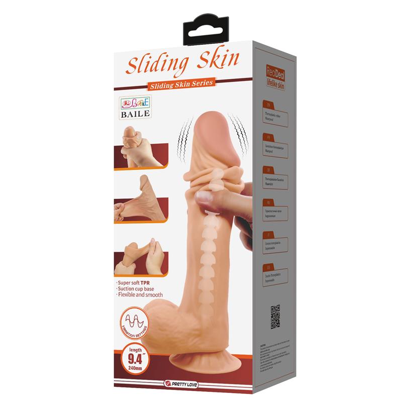 BAILE - DILDO REALISTA DOBLE DENSIDAD PIEL DESLIZANTE RETRACTIL 24 CM