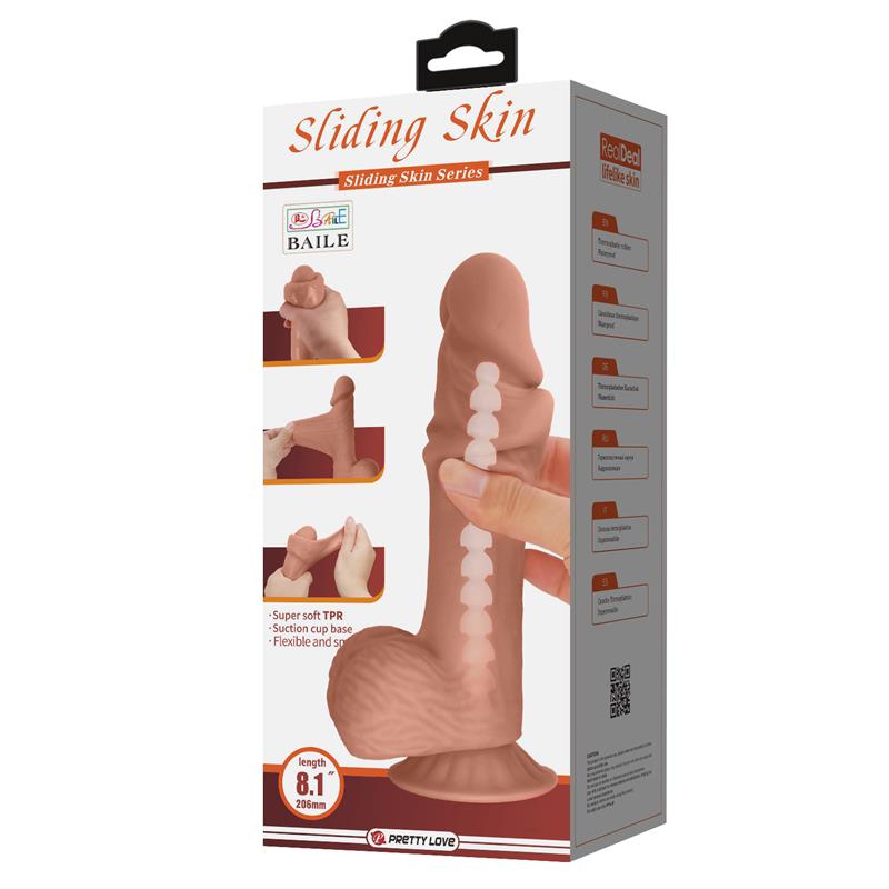 BAILE - DILDO REALISTA PIEL DESLIZANTE RETRACTIL 20.6 CM