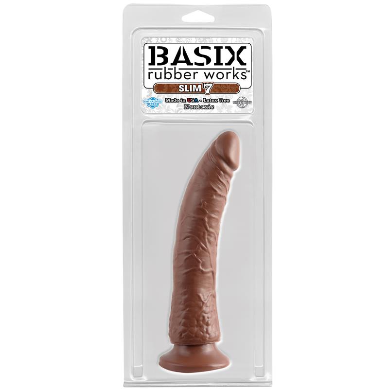 BASIX RUBBER WORKS - DILDO SLIM 17,78 CM CON VENTOSA - COLOR MARRÓN
