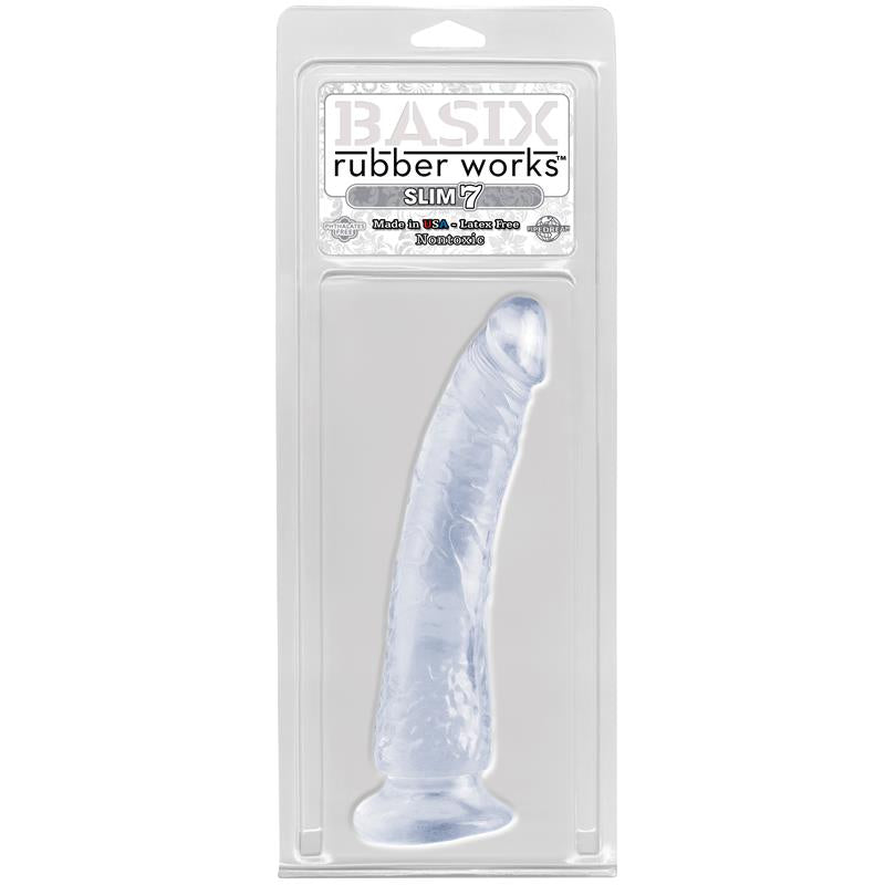 BASIX RUBBER WORKS - DILDO SLIM 17,78 CM CON VENTOSA - TRANSPARENTE