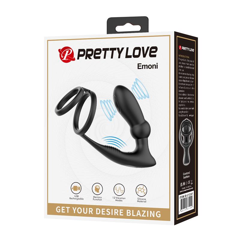 PRETTYLOVE - EMONI ANILLO VIBRADOR PARA EL PENE Y PLUG ANAL