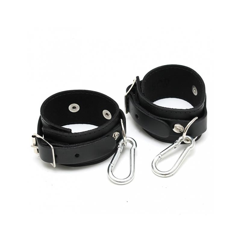 BONDAGE PLAY - ESPOSAS CUERO NEGRO CON MOSQUETONES