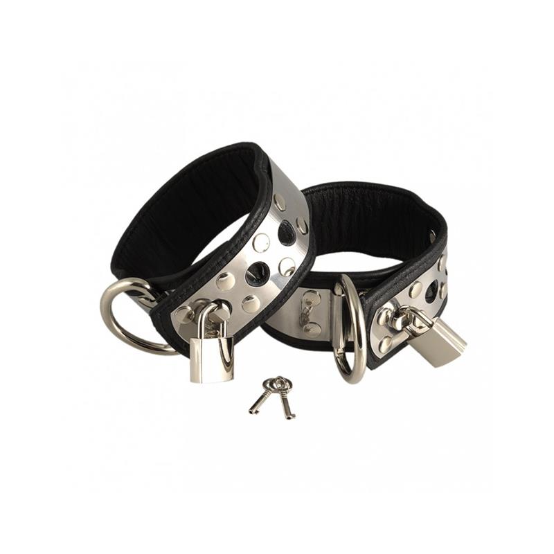 BONDAGE PLAY - ESPOSAS DE CUERO Y METAL PARA PIES AJUSTABLE