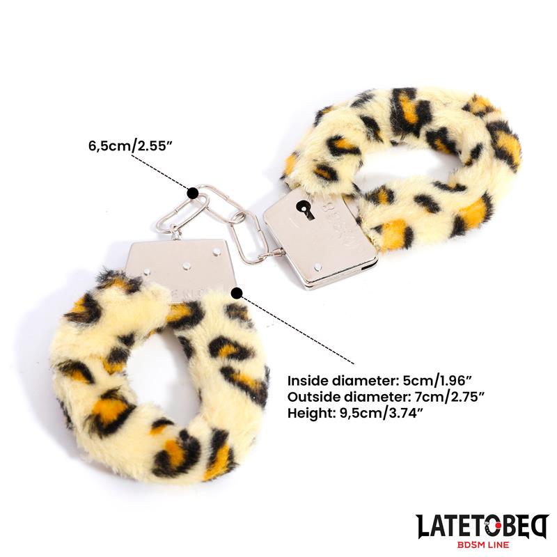 LATETOBED BDSM LINE - ESPOSAS DE METAL FURRY CON PELO ANIMAL PRINT LEOPARDO