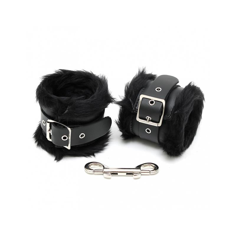 BONDAGE PLAY - ESPOSAS PARA PIES CUERO Y PELO NEGRO 7CM