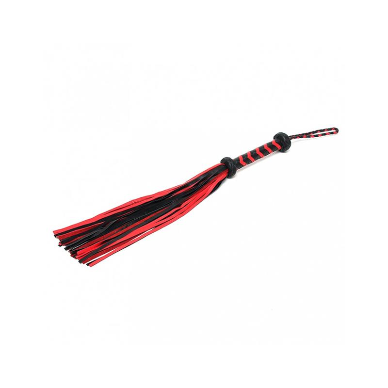 BONDAGE PLAY - FLOGGER TRENZADO CUERO NEGRO ROJO