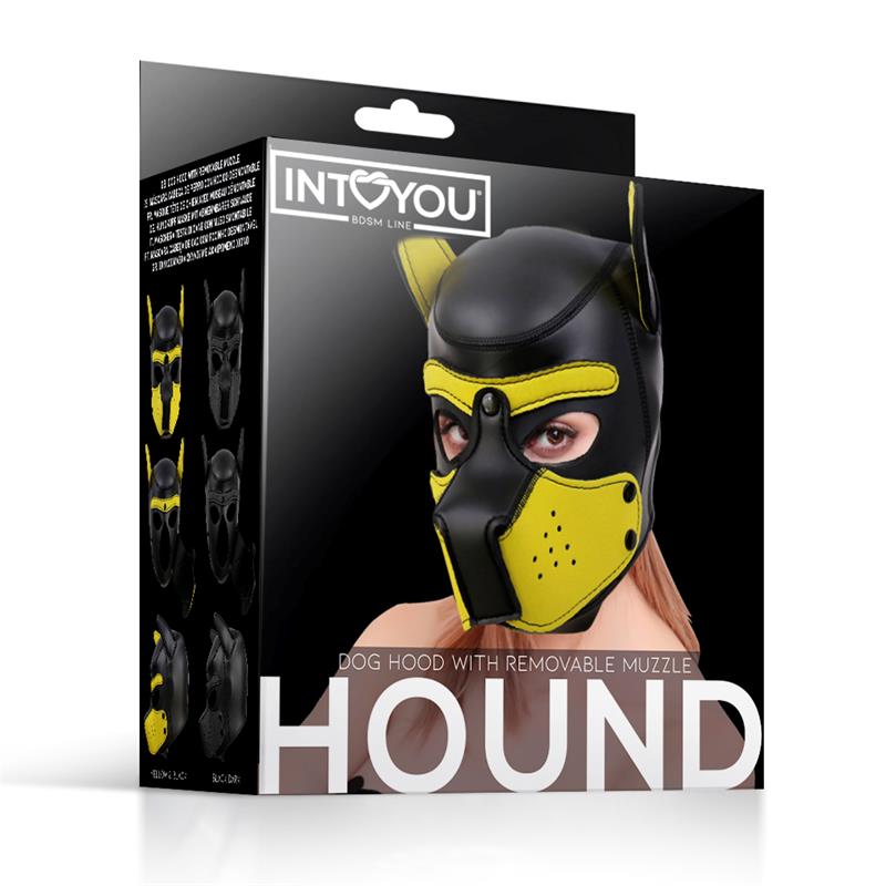 INTOYOU BDSM LINE - HOUND MÁSCARA DE PERRO NEOPRENO HOCICO EXTRAÍBLE NEGRO/AMARILLO TALLA ÚNICA
