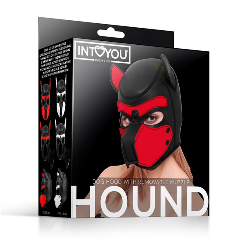 INTOYOU BDSM LINE - HOUND MÁSCARA DE PERRO NEOPRENO HOCICO EXTRAÍBLE NEGRO/ROJO TALLA ÚNICA