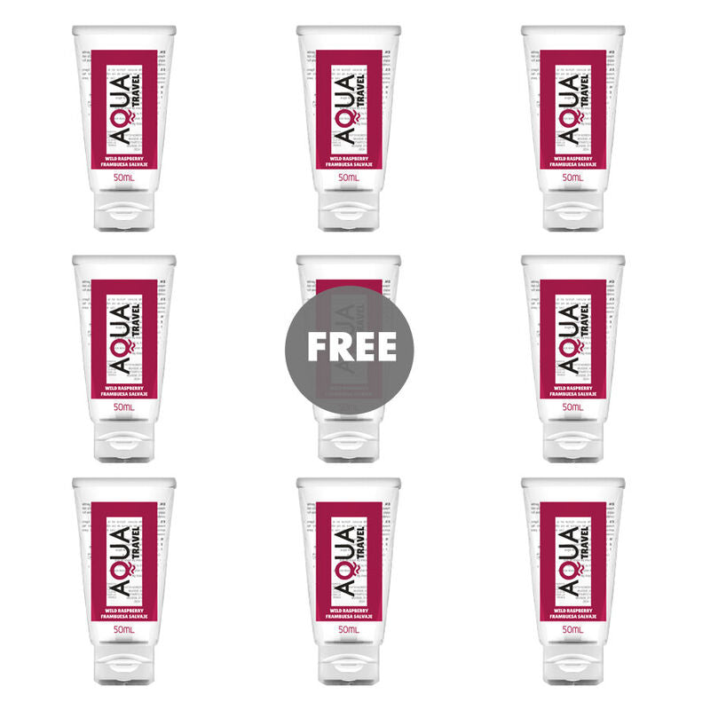 AQUA TRAVEL - LUBRICANTE BASE AGUA SABOR FRAMBUESA SALVAJE - 50 ML 8+1 GRATIS