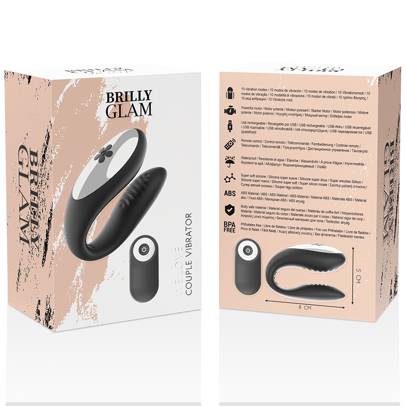 BRILLY GLAM - WE LOVE COUPLES VIBRATOR WITH REMOTE CONTROL, BLACK