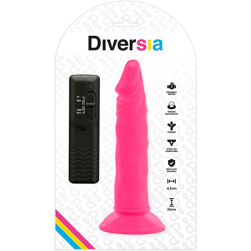 DIVERSIA - DILDO REALÍSTICO FLEXIBLE CON VIBRACIÓN ROSA 23 CM -O- 4.3 CM