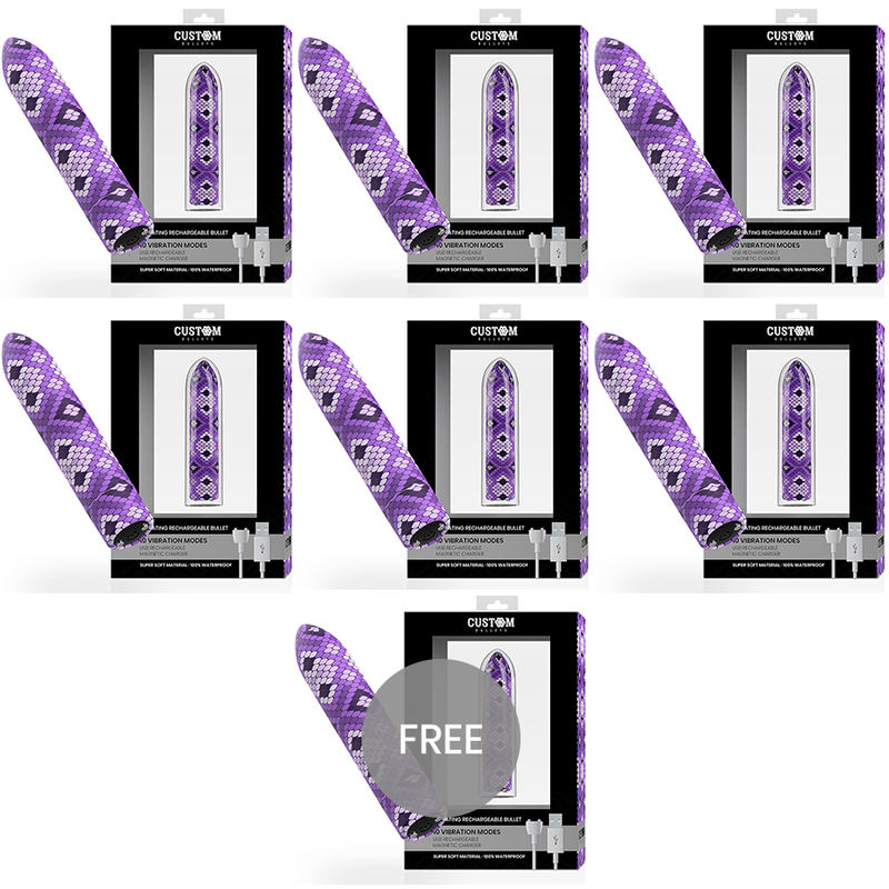 CUSTOM BULLETS - BALA RECARGABLE SNAKE LILA 10 INTENSIDADES 6 + 1 GRATIS