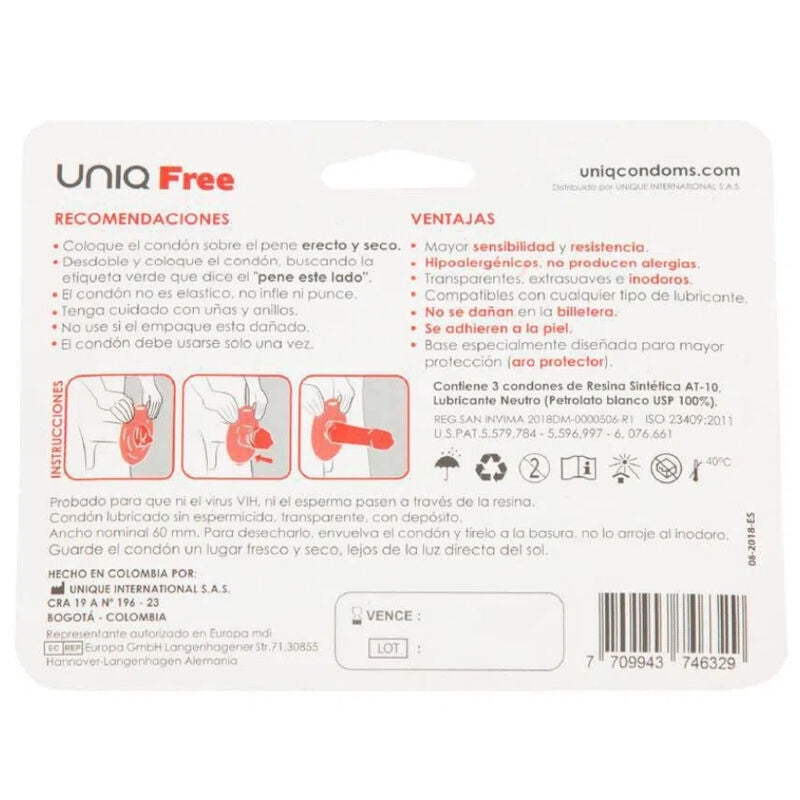 Uniq - Preservativos livres com anel de proteção sem látex 3 unidades