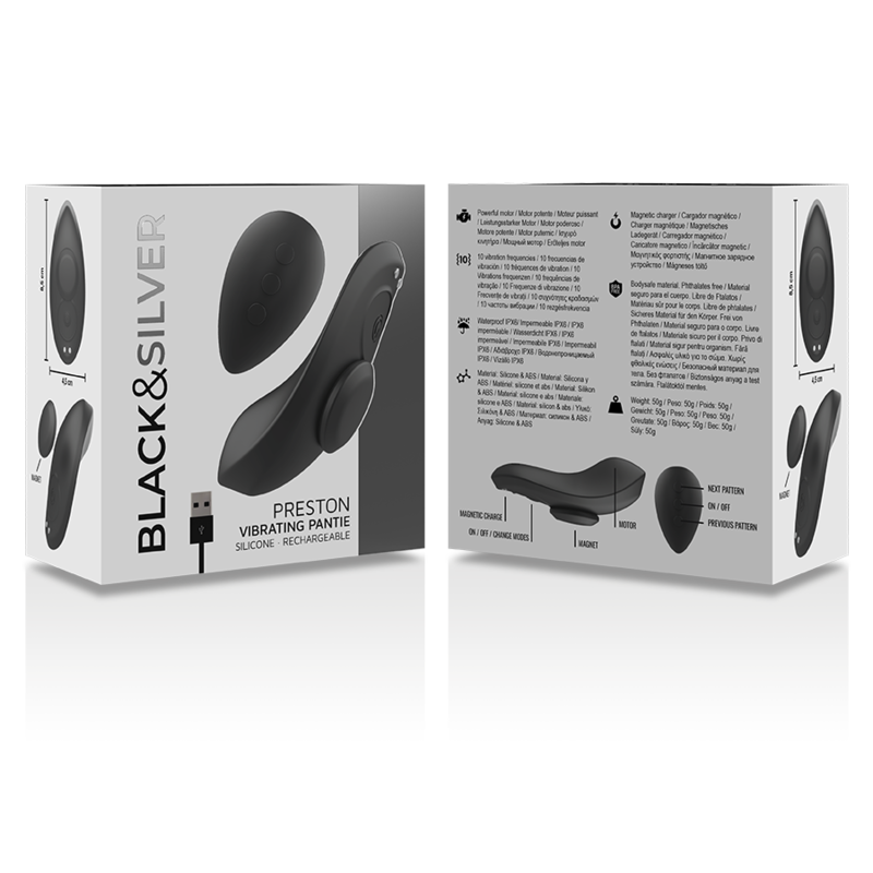 BLACK&SILVER - PRESTON PANTIE MAGNÉTICO VIBRADOR SILICONA REMOTO