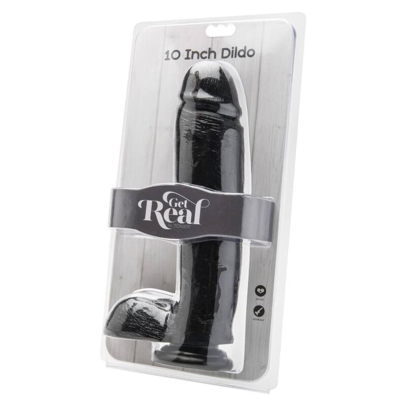 GET REAL - BLACK TESTICLE DILDO 25.5 CM