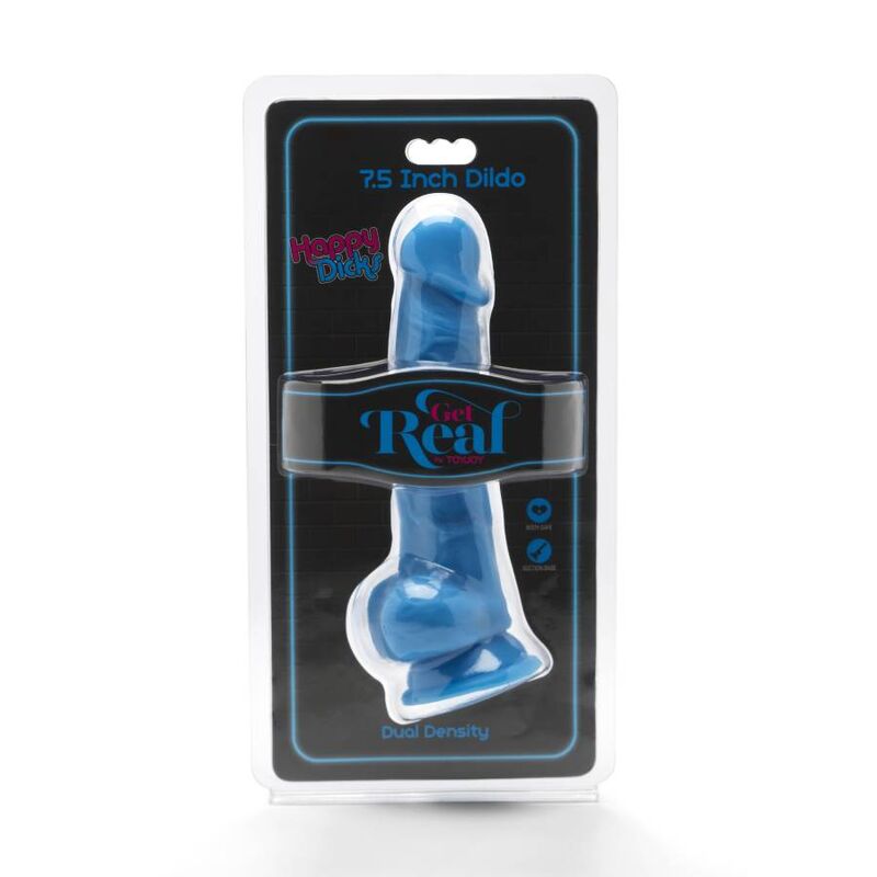 GET REAL - HAPPY DICKS 19 CM COM TESTÍCULOS AZUIS