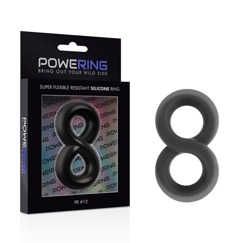 POWERING - SUPER FLEXIBLE Y RESISTENTE ANILLO PENE Y TESTÍCULOS PR12 NEGRO