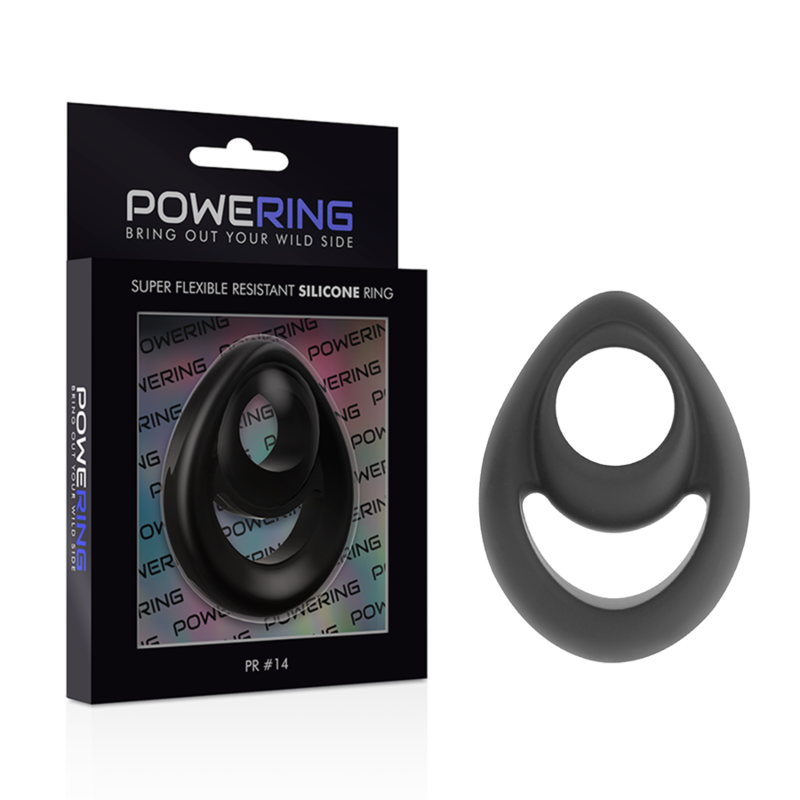 POWERING - SUPER FLEXIBLE Y RESISTENTE ANILLO PENE Y TESTÍCULOS PR14 NEGRO