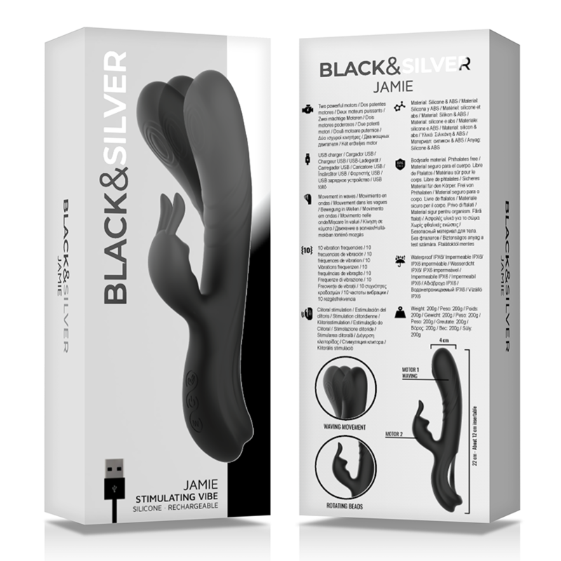 BLACK&SILVER - JAMIE VIBRADOR RABBIT EFEITO ONDA