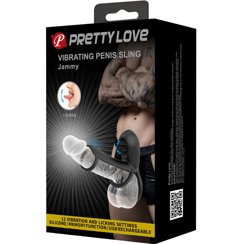 PRETTY LOVE - JAMMY RECHARGEABLE SILICONE PENIS SLEEVE WITH 12 VIBRATIONS AND TONGUE