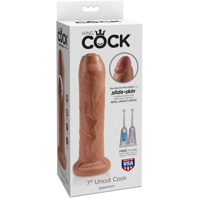 KING COCK - REALISTIC PENIS WITH FORESKIN 7 INCH CARAMEL