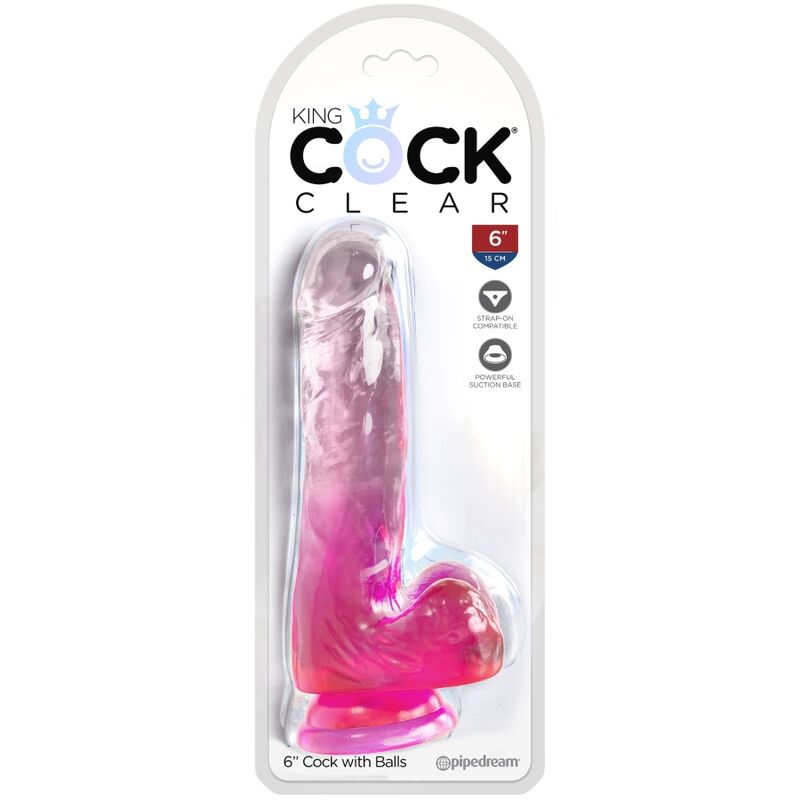 KING COCK - REALISTIC CLEAR PENIS WITH TESTICLES 13.5 CM PINK