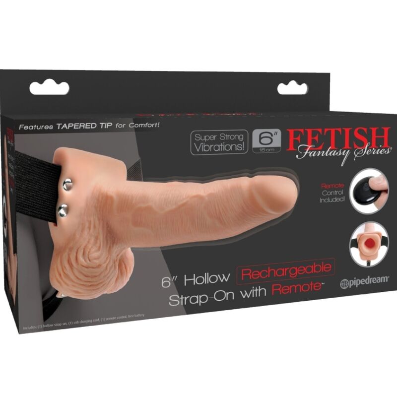 FETISH FANTASY SERIES - ADJUSTABLE HARNESS WITH REMOTE CONTROL, REALISTIC PENIS WITH RECHARGEABLE TESTICLES AND VIBRATOR (15 CM)