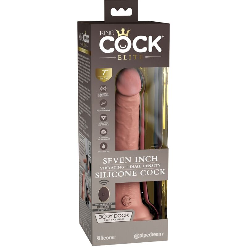 KING COCK - ÉLITE DILDO REALÍSTICO VIBRADOR & SILICONA CONTROL REMOTO 17.8 CM
