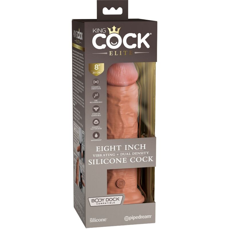 KING COCK - ÉLITE DILDO REALÍSTICO VIBRADOR & SILICONA 20.3 CM CARAMELO