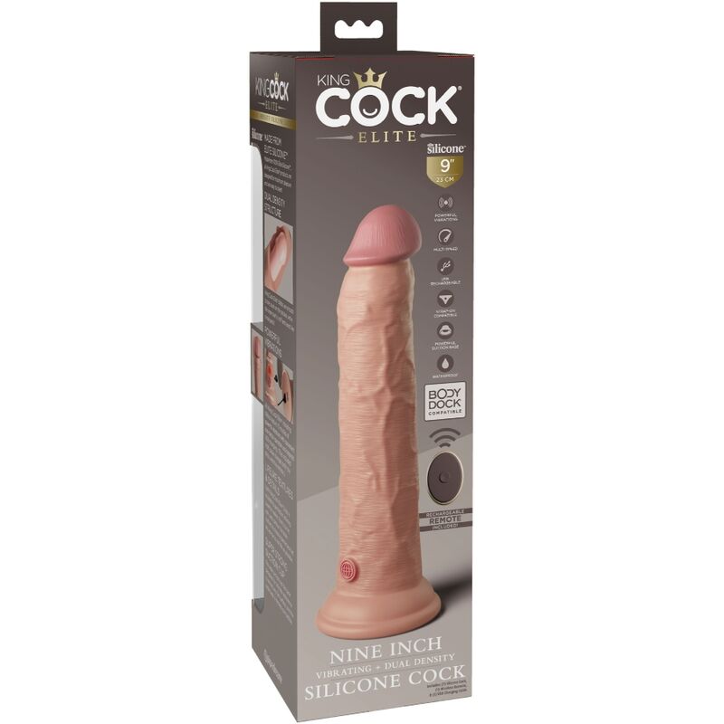 KING COCK - DILDO REALISTA VIBRADOR DE ELITE E SILICONE COM CONTROLO REMOTO 23 CM
