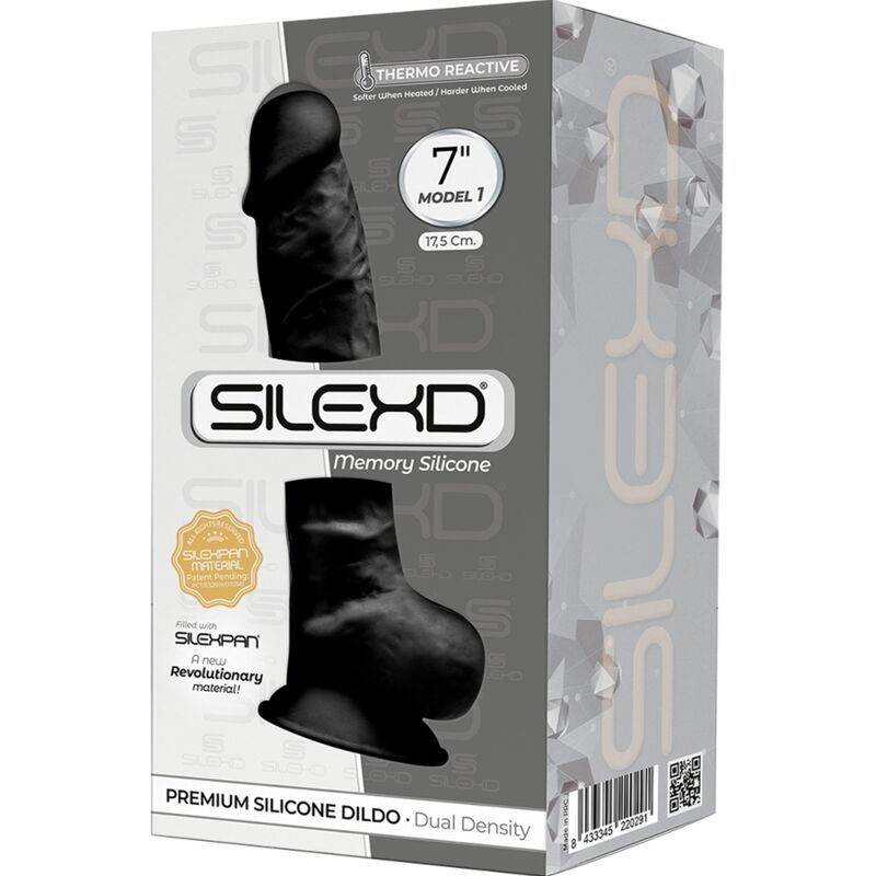 SILEXD - MODELO 1 PÉNIS REALISTA SILICONE PREMIUM SILEXPAN PRETO 17,5 CM
