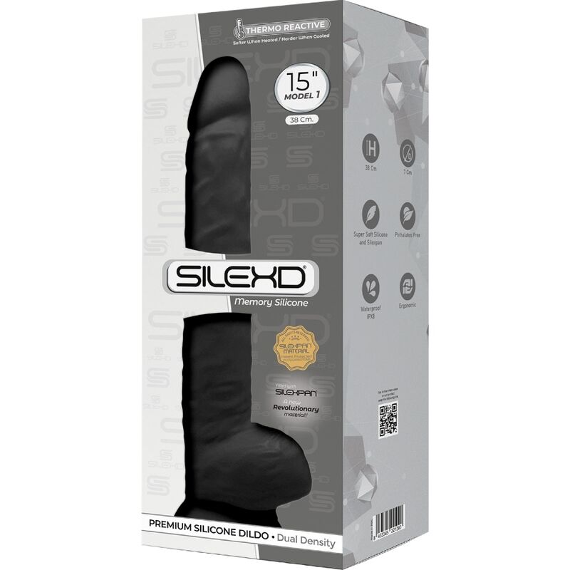 SILEXD - REALISTIC PENIS MODEL 1 PREMIUM SILEXPAN SILICONE BLACK 38 CM