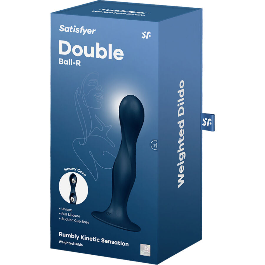 SATISFYER - DOUBLE BALL-R BLUE SILICONE DILDO